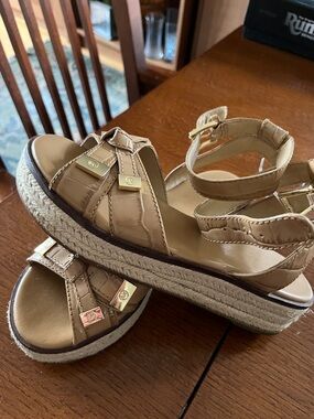 Michael Kors Tan Platform Espadrille Sandals with Gold Accents